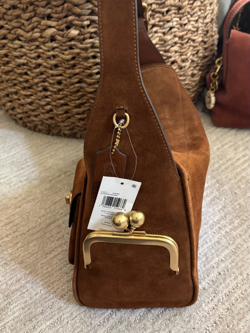 Coach Brown Suede Shoulder Bag with Gold Hardware - Picture 3 of 7